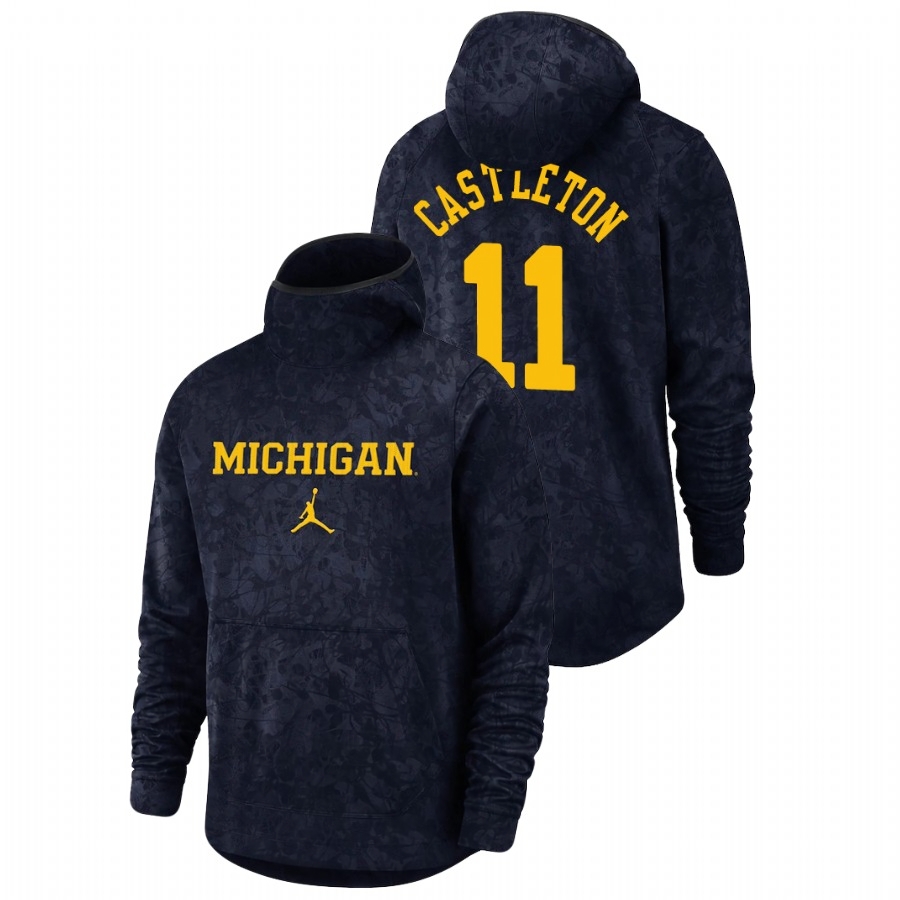 Michigan Wolverines Men's NCAA Colin Castleton #11 Navy Spotlight Team Logo Pullover College Basketball Hoodie NOM2049UT